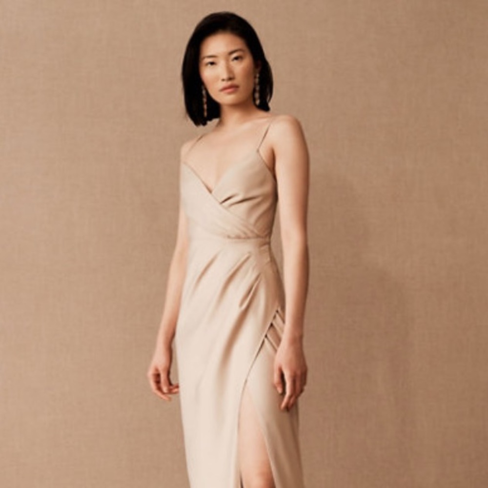 NWT BHLDN Anthropologie Freya Satin Charmeuse Dress in Oyster